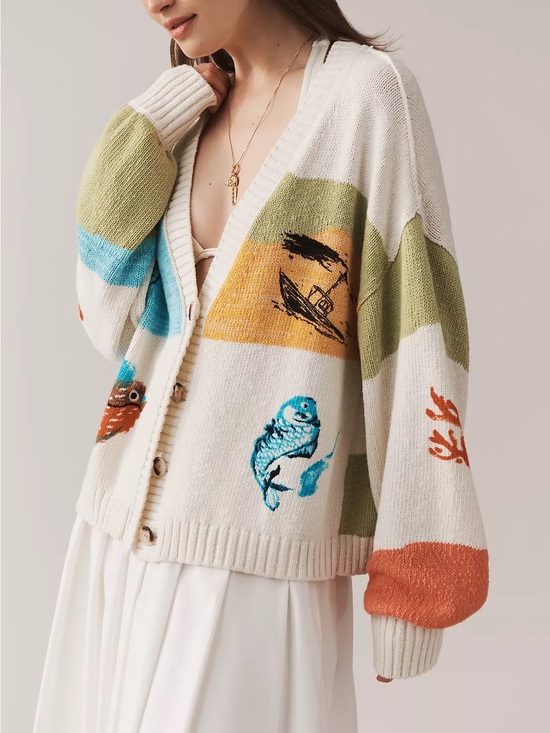 Anthropologie Sweaters - Anthropologie Pilcro Icon Graphic Fish Cardigan Sweater